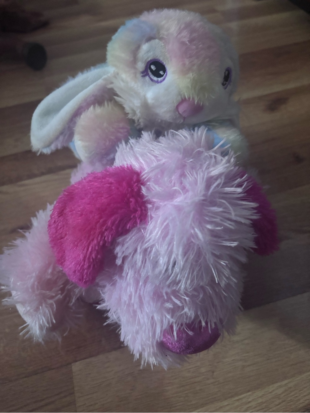 Pastel Bunny Plush with Pink Fluffy Puppy